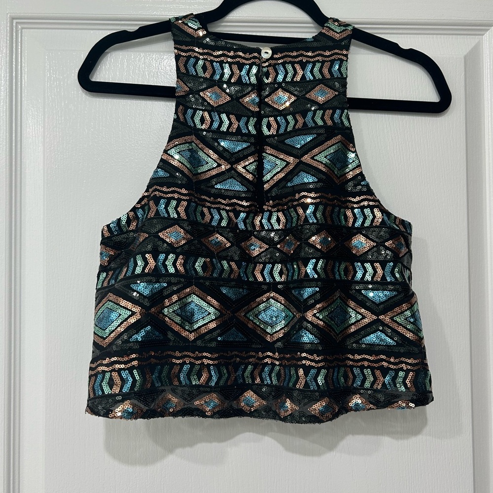 Show Me Your MuMu Black and Blue Graphic Crop Tank Top